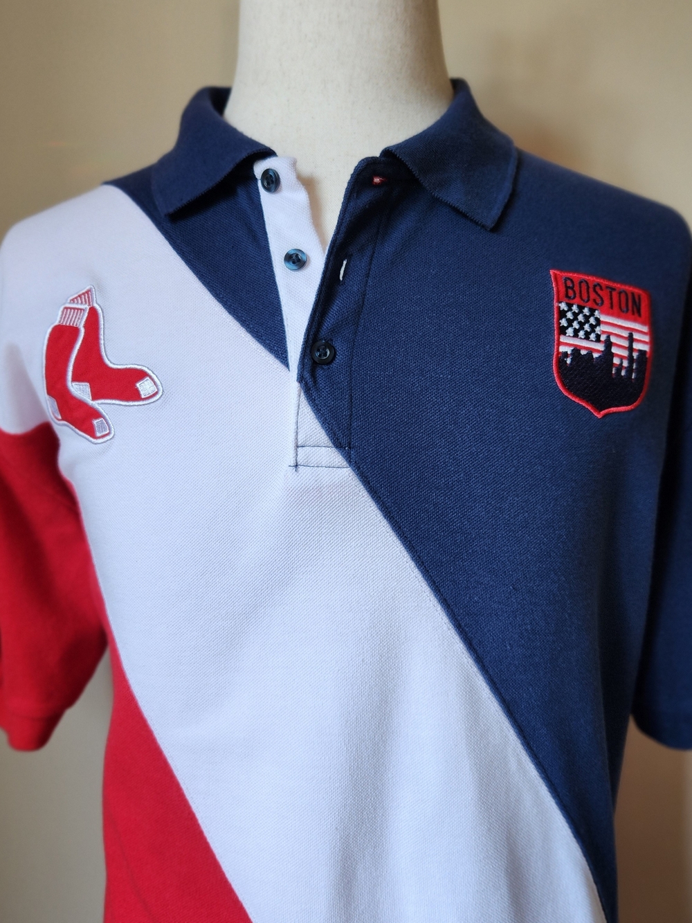 Boston Red Sox Polo Shirt Mens XL Colorblock Retro Baseball Team Apparel Klew